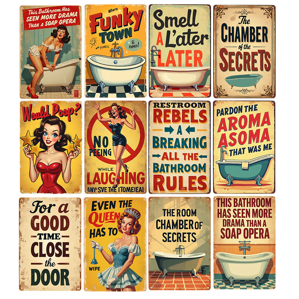 Home Bathroom Rules - Lustige Badezimmerregeln Vintage Metallschild Retro Home