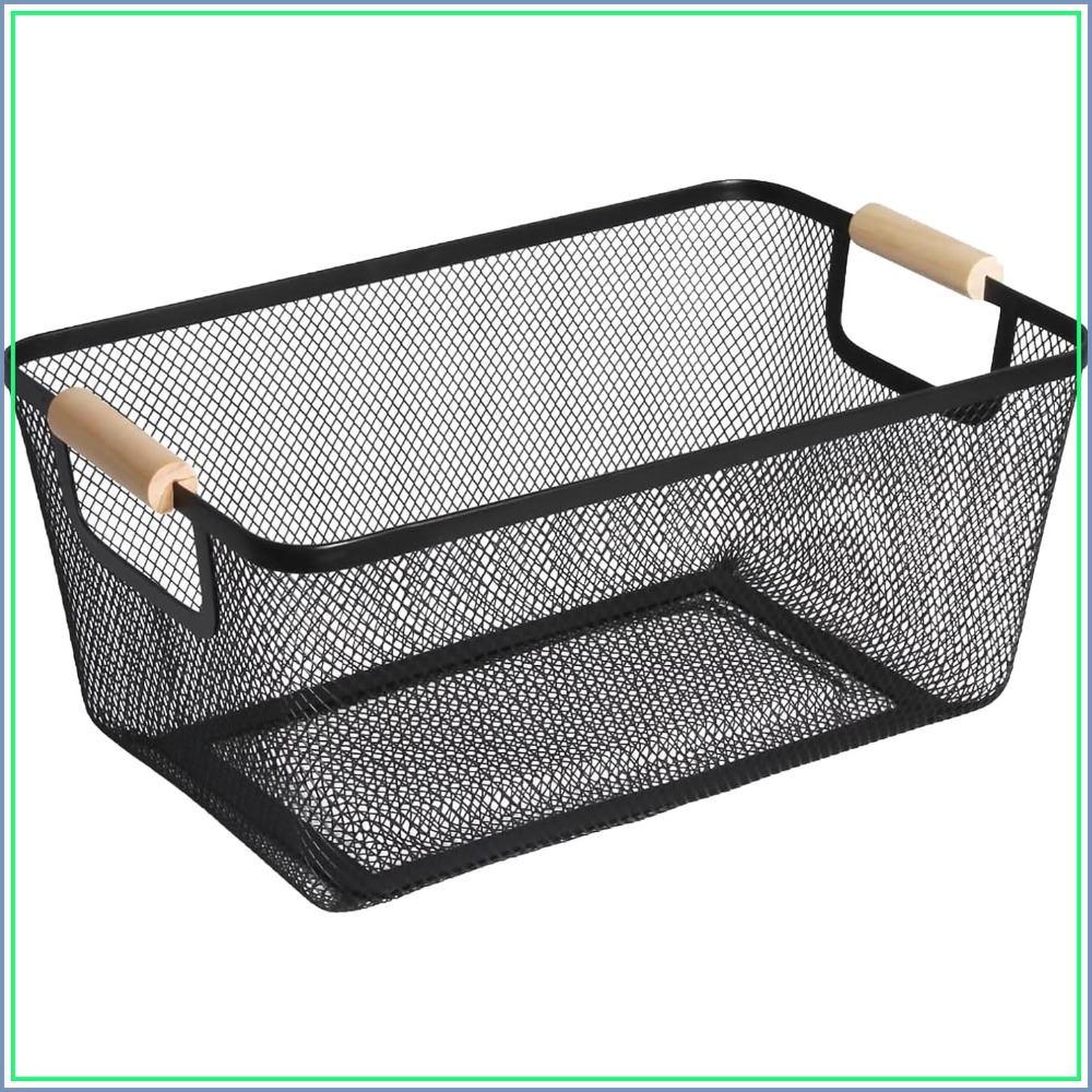 Home Bathroom Organizer - Großer Draht-Aufbewahrungskorb mit Holzgriff, multifunktionaler Hängekorb