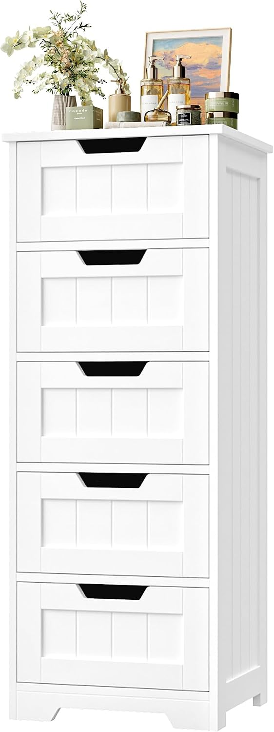 Home Bathroom Cabinets - Freistehender Badezimmer-Aufbewahrungsschrank, Holz-Bodenorganizer mit fünf Schubladen,