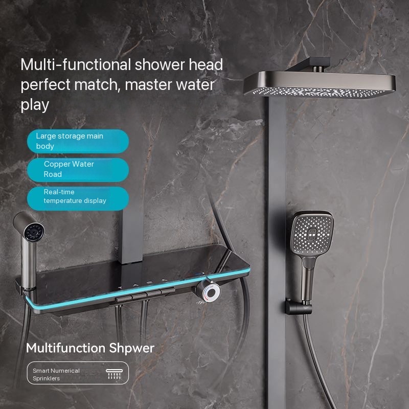 Shower Head Rain - Graues Klaviertasten-Ambientelicht Badezimmer-Duschset Digitales Display Duschsystem