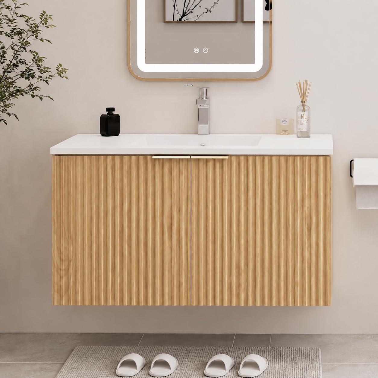 Home Bathroom Cabinets - Moderner schwebender Badezimmerschrank mit wellenförmigen, strukturierten