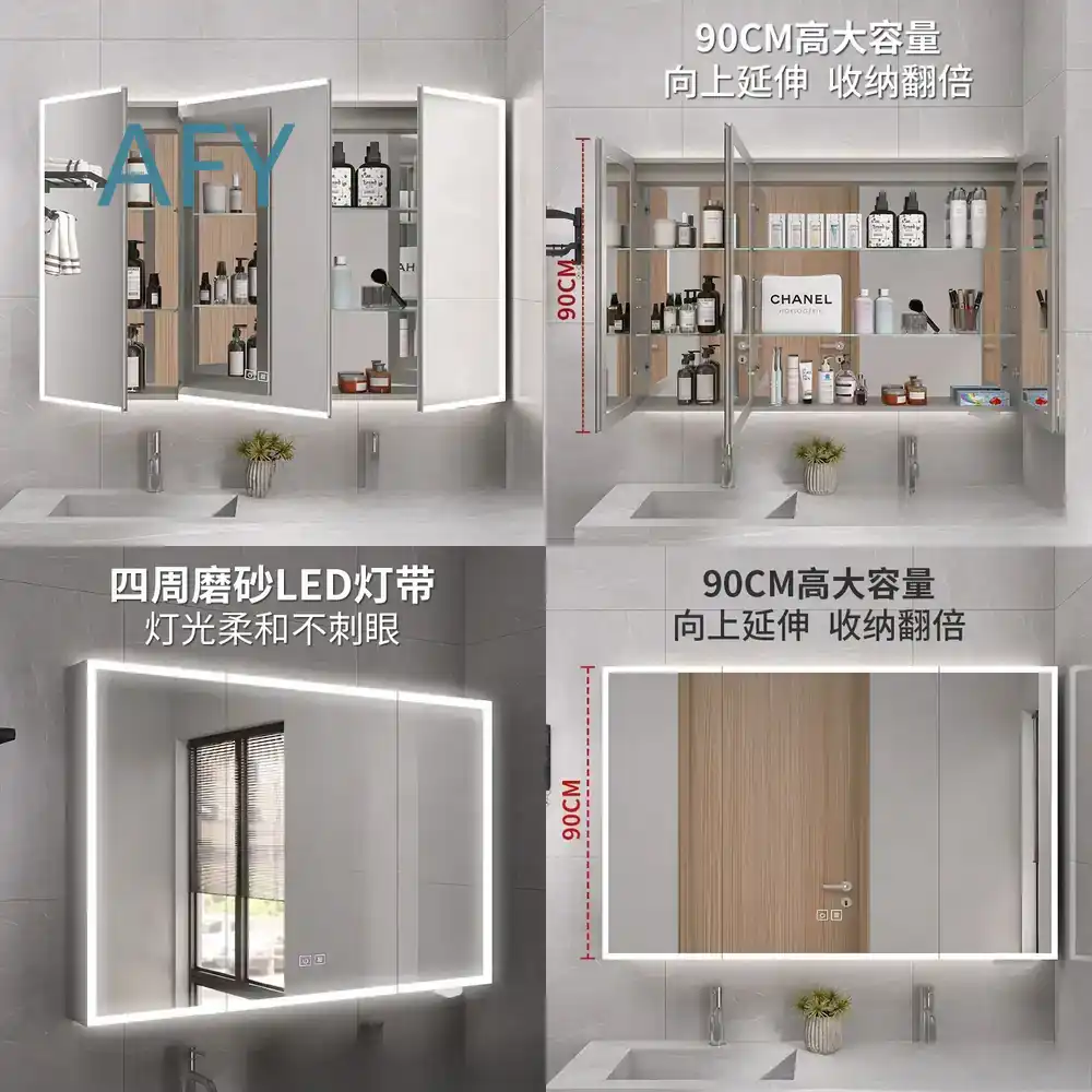 Home Bathroom Mirror - Aluminium-Spiegelschrank für Badezimmer, Aluminium-Naturgrau Waschtisch-Spiegelschrank für