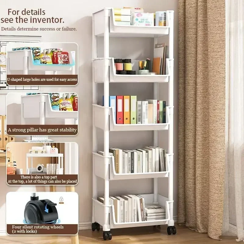 Home Bathroom Organizer - 5-stufiger Rollwagen mit Rädern, mobiler Kunststoff-Organizer,