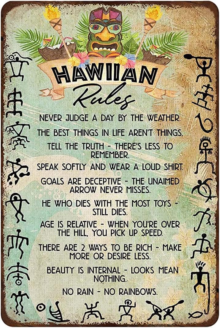 Home Bathroom Rules - Rustikales Retro-Metallschild „Hawaiian Rules“, lustiges Vintage-Schild,