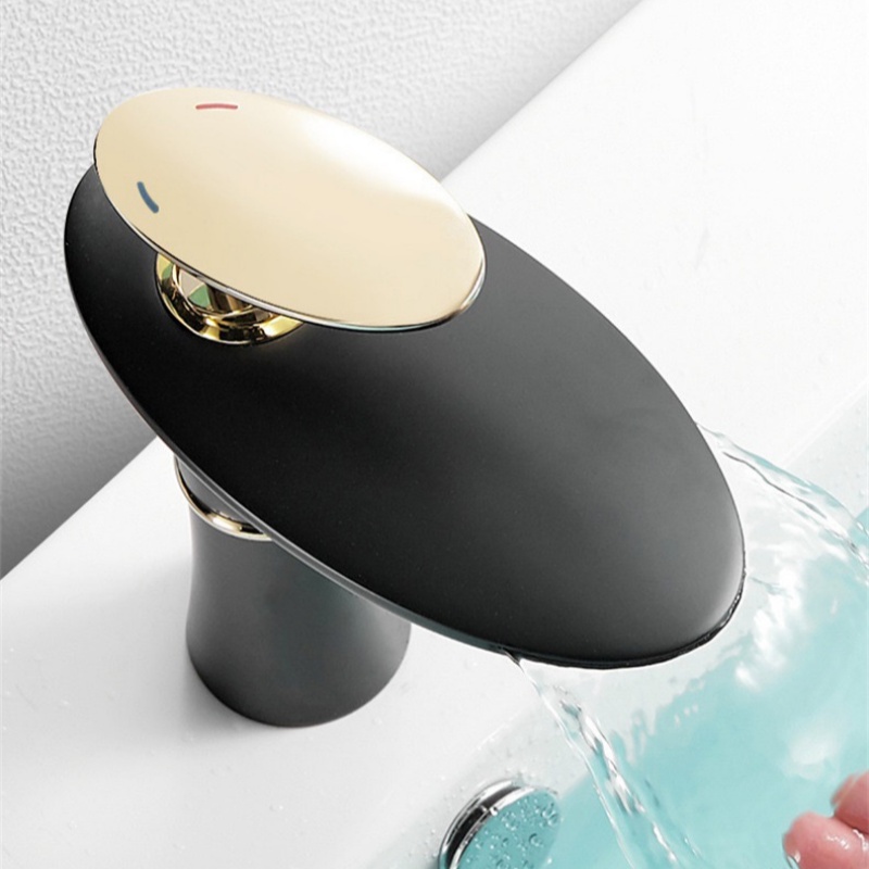 Home Hardware Bathroom Faucets - Wasserfall-Waschtischarmatur Weiß-Gold Warm-Kalt-Mischer Waschbeckenarmatur Messing Schwarz