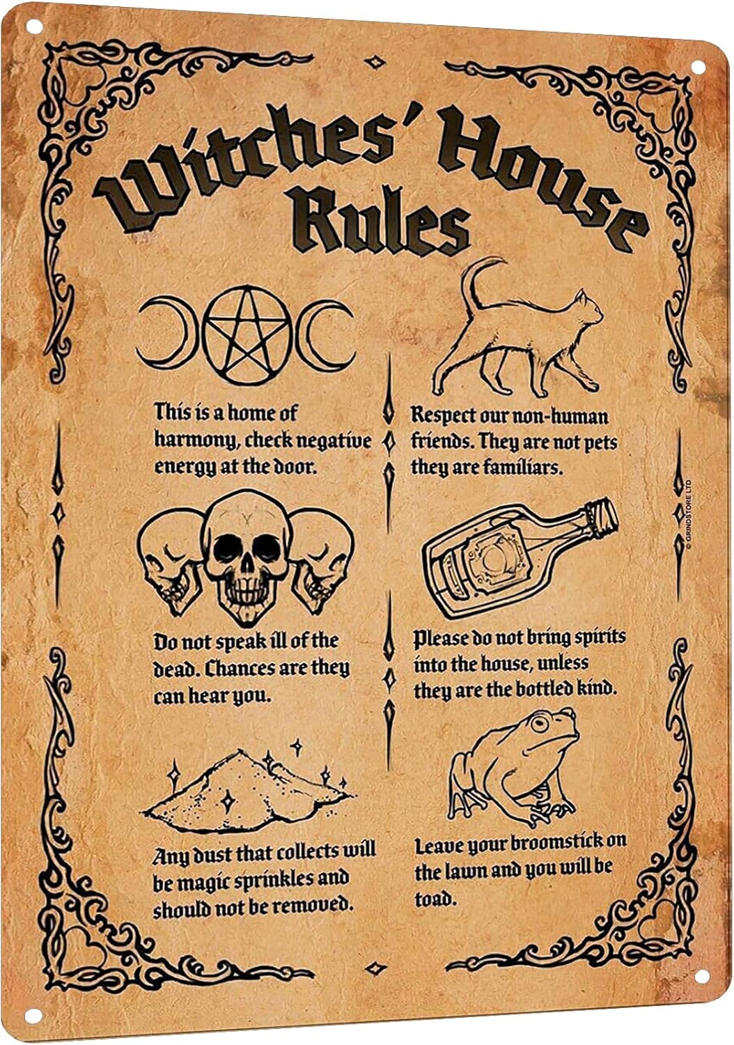 Home Bathroom Rules - Y1, Witch;s House Rules Metallschild –