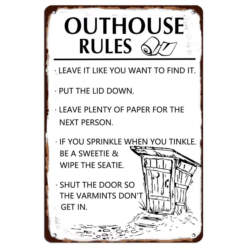 Home Bathroom Rules - Outhouse Rules Metall-Blechschild, lustiges Vintage-Badezimmer-Wandkunst-Dekor, Eisenposter