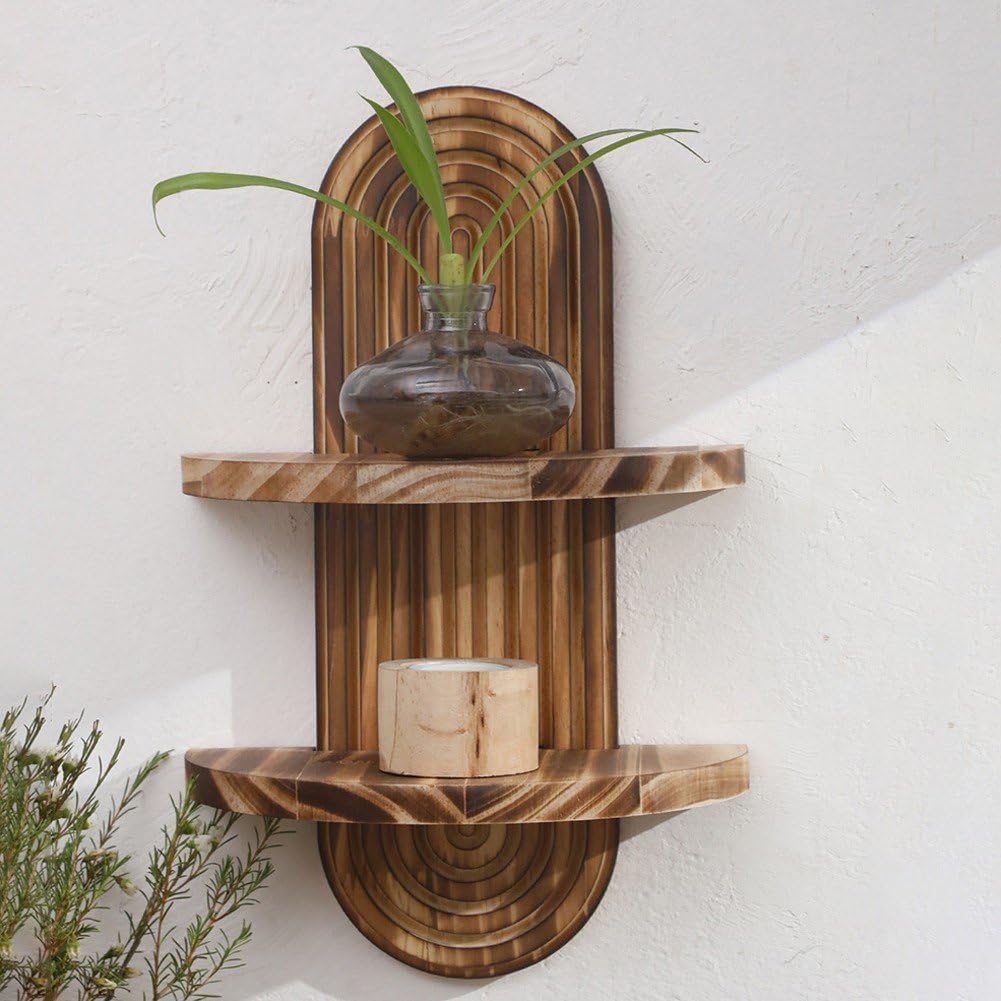 Home Bathroom Organizer - Böhmisches Regenbogen-Wandregal, 2-stufiges Holzregal, schwebende Ablagen,