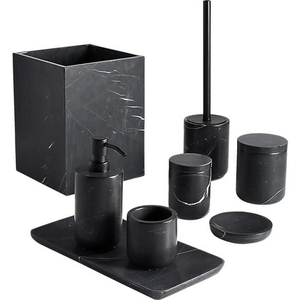Home Goods Bathroom Sets - Luxuriöses Badezimmer-Zubehör-Set aus Naturmarmor in Grau-Schwarz