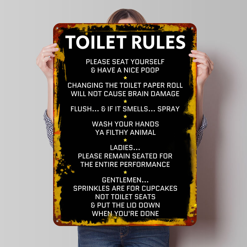 Home Bathroom Rules - Toilettenregeln Blechposter Personalisierte Retro Wandkunst Vintage